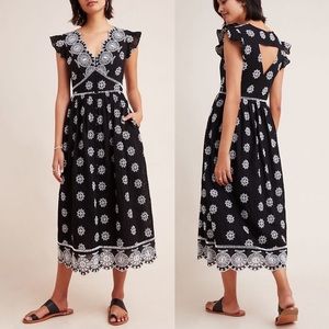 Anthropologie Tomine Embroidered Eyelet Midi Dress